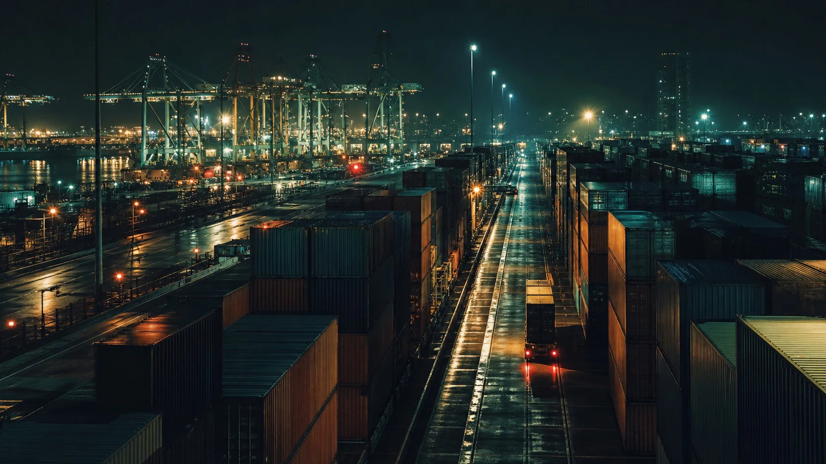 Sfeerverbeelding van moderne containerlogistiek in de Rotterdamse haven